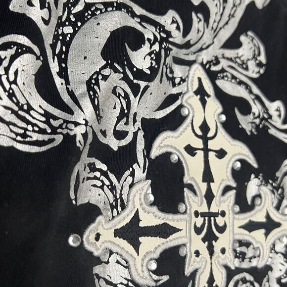 🔥☠️ Y2K DIRECT BLUE URBAN COUTURE Embroidered Affliction Style Tee 2XL -PERFECT - Picture 5 of 12